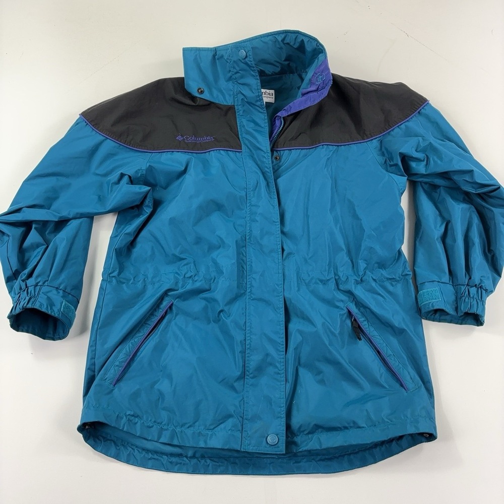 Columbia Jacket Womens M Blue Rain Coat Full Zip Zipped Pockets Lined Shell